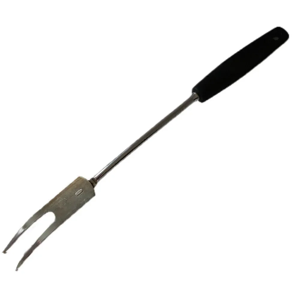 Vintage‎ FOLEY Meat Fork Chrome Plated Carving Serving Black Handle USA Retro